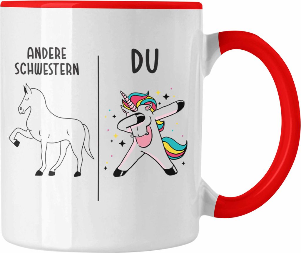 Trendation - Schwester Geschenk Geburtstag Tasse Geschenkideen Tassen mit Spruch für Schwester (Rot)
