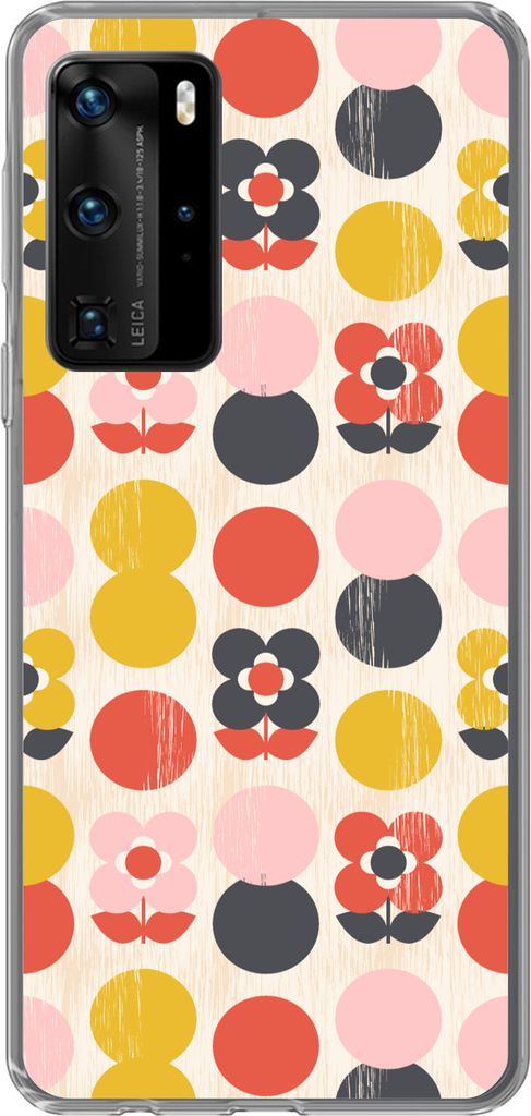 MuchoWow Handyhülle Schutzhülle Hülle für Telefoonhoesje Huawei P40 Pro Retro - Design - Blumen - Pastell Silikon Softcase Handy Hülle - Schutz