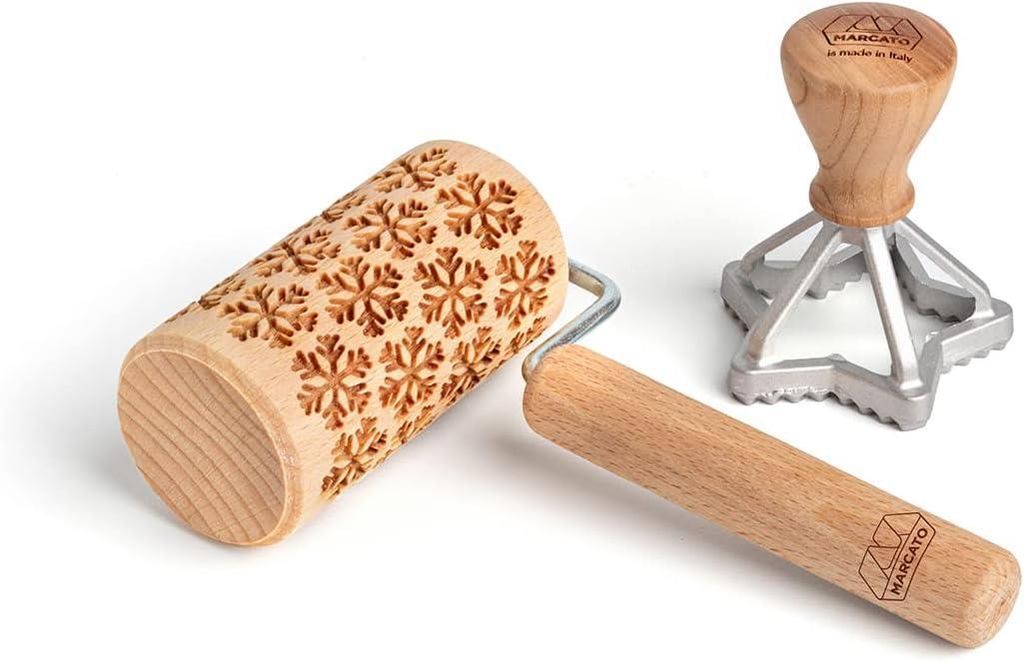 Marcato Weihnachten Cookies - blau, Nudelholz mit Schneeflocken