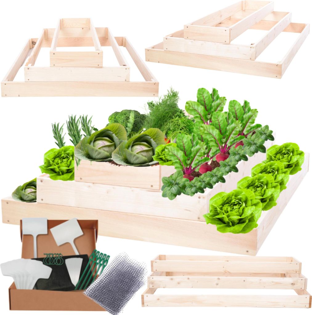 MODO24 Hochbeet Holz, Pflanzkasten, Massivholz, Kiefer, Kräuterbeet, Blumenkasten, Garten, Terrasse, 27x117x120 cm, Natur, ZP09