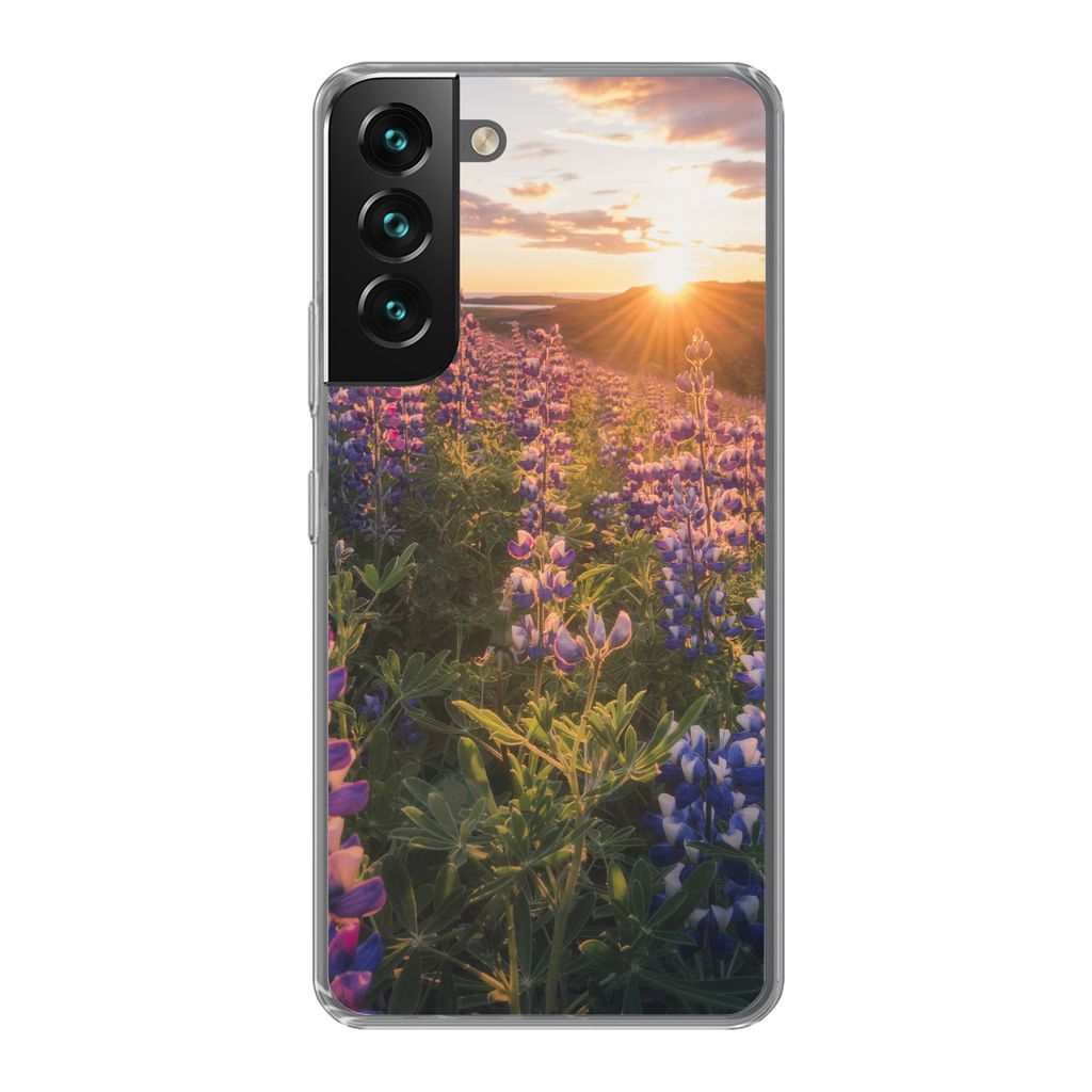MuchoWow Handyhülle Schutzhülle Hülle für Samsung Galaxy S22 Lupine - Sonne - Lila Silikon Softcase Handy Hülle - Mobiltelefonhülle