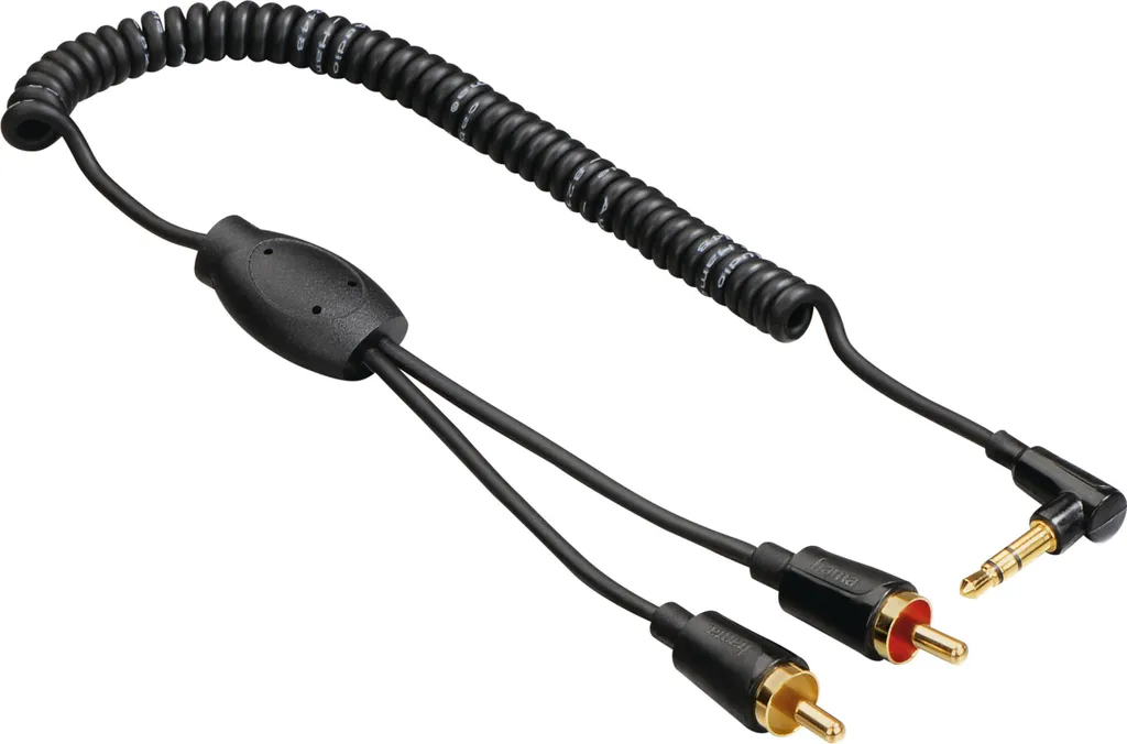 Câble Adaptateur Jack 3.5mm vers Double RCA Spiralé et Connecteur Coudé