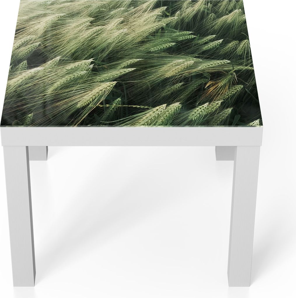 DEQORI Couchtisch 55x55 cm Weiß 'Getreidefeldidylle' Glas Beistelltisch Glastisch modern