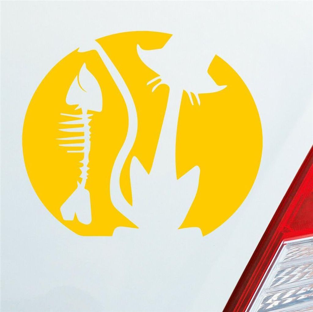 Auto Aufkleber Katze Cat Animal Tier Fisch Mond Mieze 10x8 cm Gelb Sticker Heckscheibenaufkleber