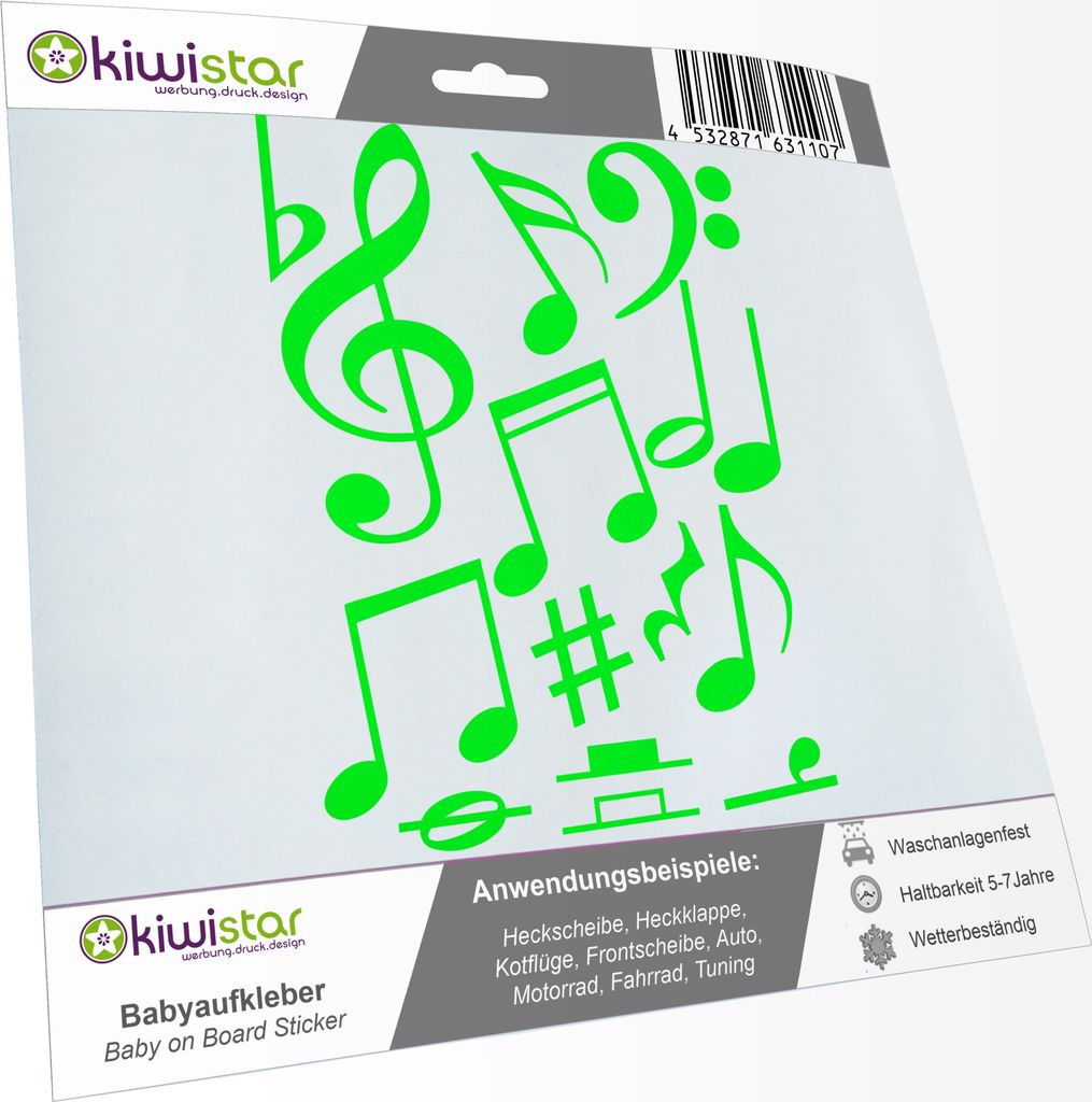 Bogengröße A4 - Musiknoten - Folienaufkleber - Deko IN 15 Farben - Neon + Chrom! Sticker Aufkleber