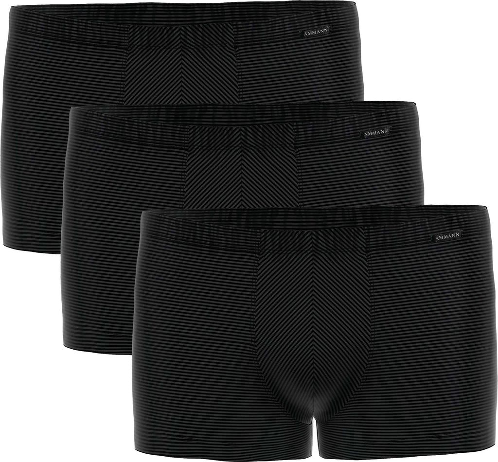 AMMANN Herren Boxershorts 3er Pack - Retro Short Baumwolle & More, Ton-in-Ton Streifen, Baumwollmischung Schwarz XL