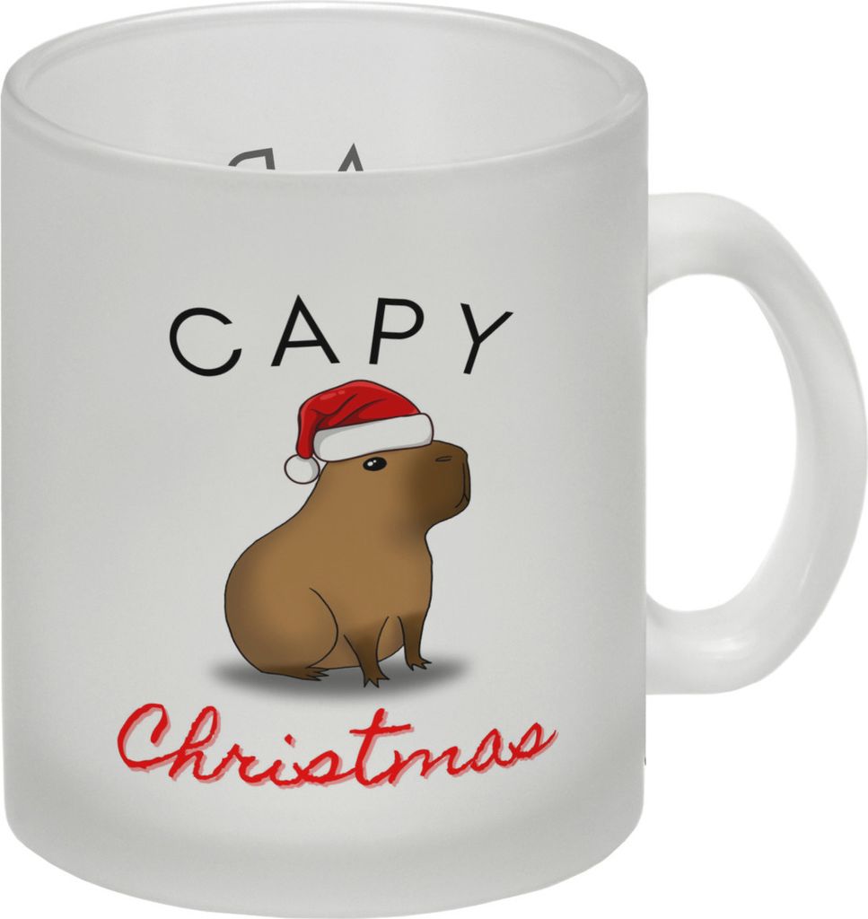 Weihnachts-Capybara Glas Tasse mit Spruch Capy Christmas