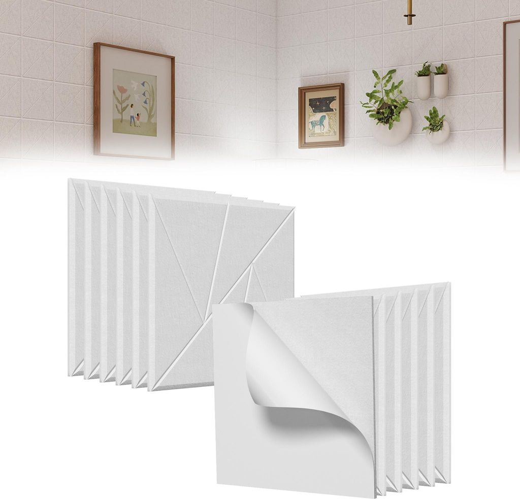 UISEBRT 12x Akustikplatten 30x30cm V-Muster Weiß, Schallschutz Wandpaneele, Hochdichte Schalldämmung, Schallabsorber für Heimkino Studio Büro