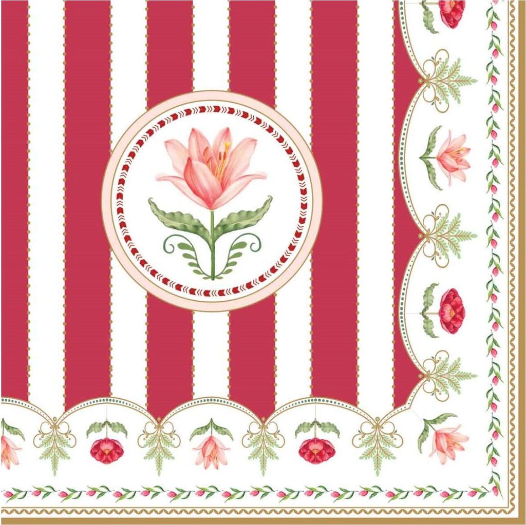 20er Pack Servietten FLOWERY Blumen und Streifen 33x33cm Papier Easy Life
