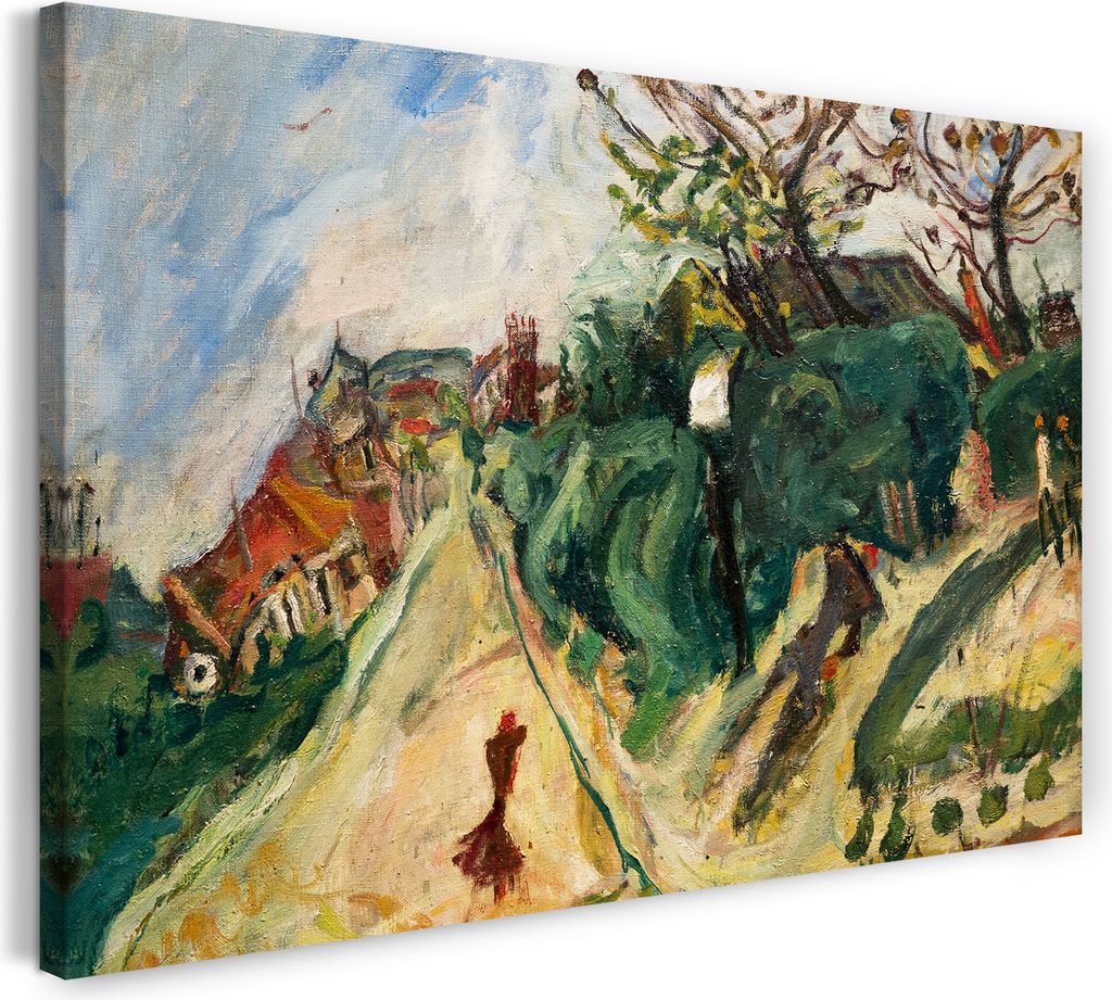Leinwandbild (100x70cm): Chaim Soutine - Paysage avec personnage, echter Holz-Keilrahmen inkl. Aufhänger, handgefertigt in Deutschland