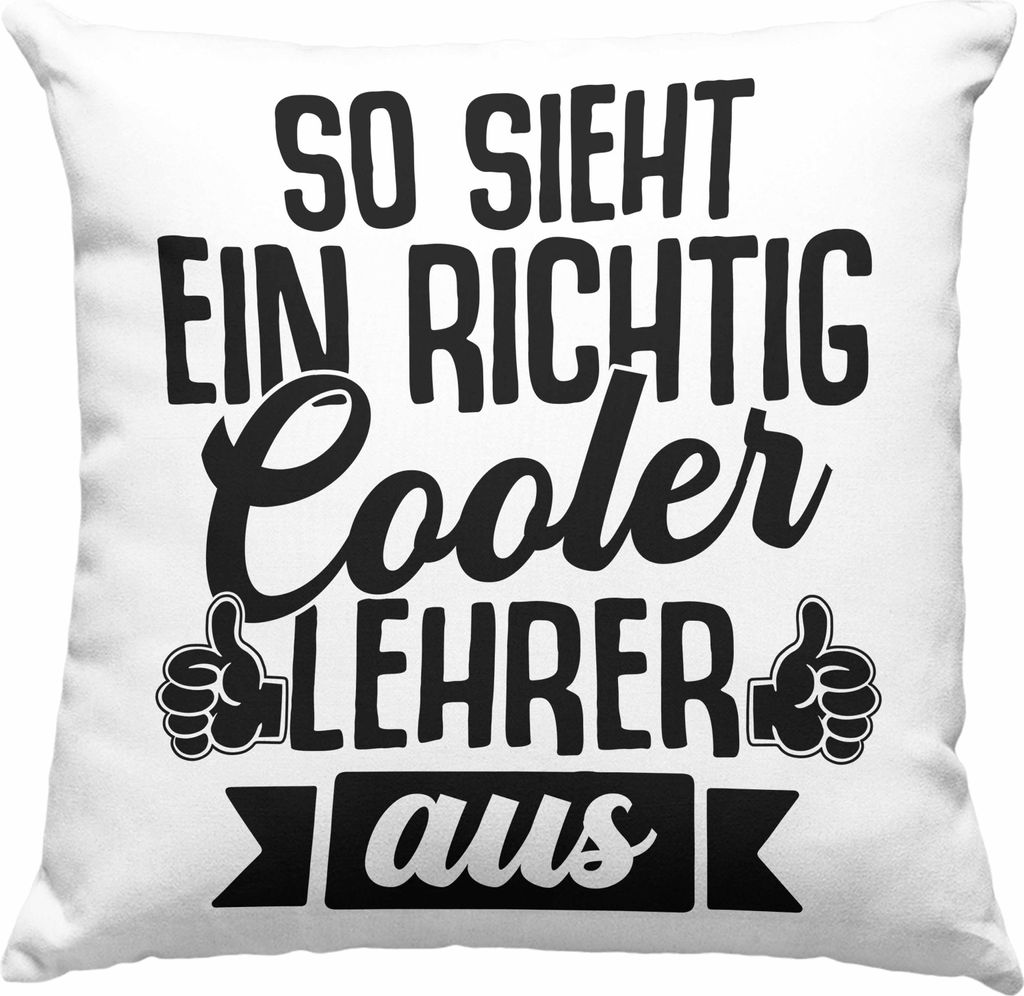 Trendation - So Sieht Ein Richtig Cooler Lehrer Aus Deko-Kissen mit Füllung 40x40 Geschenk Abschied Abschiedsheschenk Lehrer Abi Abitur Spruch (Blau)