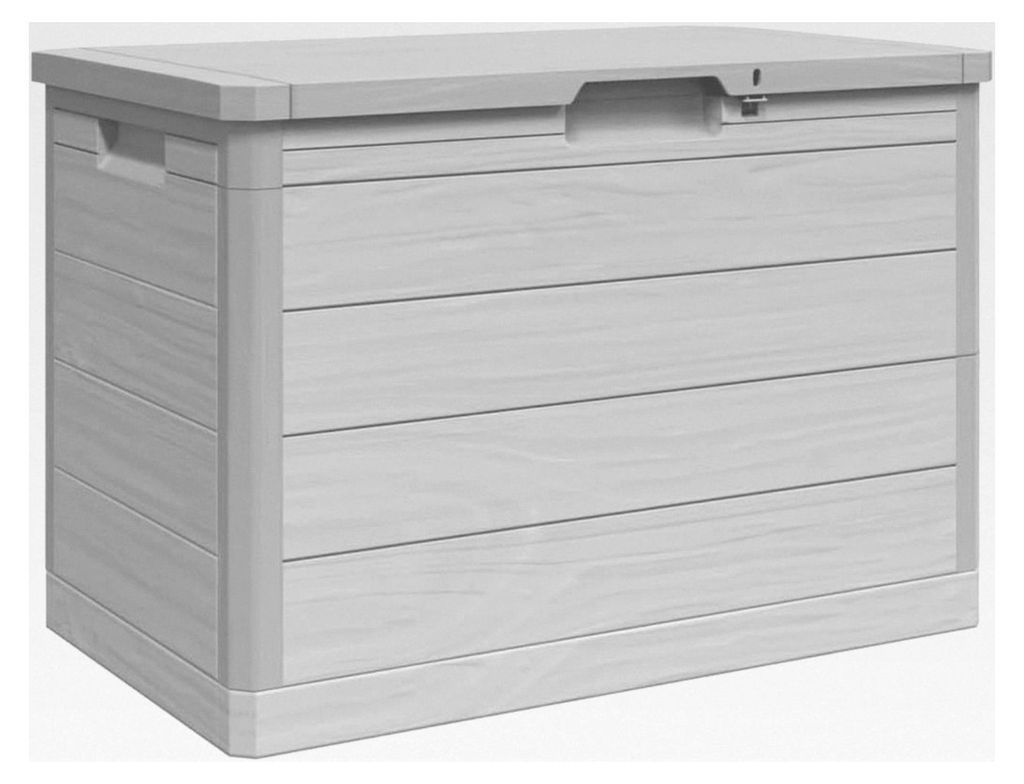 Kissenbox für den Außenbereich, Gartenbox mit Stauraum, Auflagenbox in Holz-Optik, Gartentruhe zur Aufbewahrung, Grau Polypropylen
