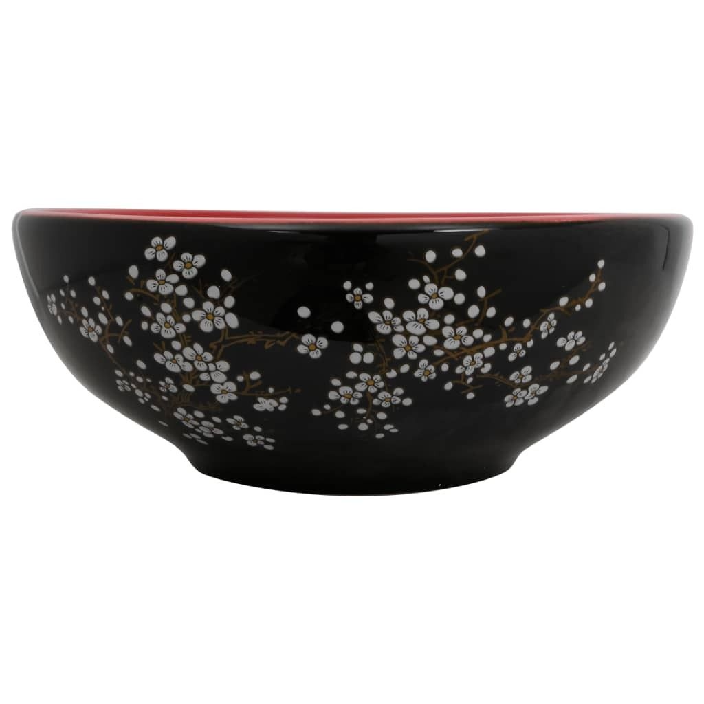 vidaXL Umywalka nablatowa czarno-czerwona okrągła Ø41x14 cm Zdjęcie produktu 