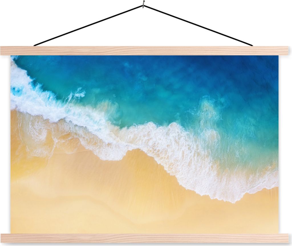 MuchoWow Textilposter Strand - Meer - Golf - Sand 120x80 cm mit holzfarbenen Rahmen - Aufhängeset