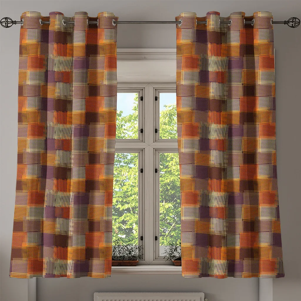 Rideau géométrique à œillets motif moucheté orange caramel 280cm - 2