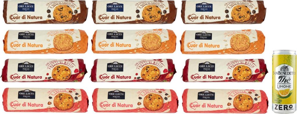 12er-Pack Testpaket Ore Liete Cuor di Natura Biscotti con Cereali,Kekse mit Getreide,Ohne Zuckerzusatz,250g + 1er-Pack San Benedetto Eistee mit Zi...