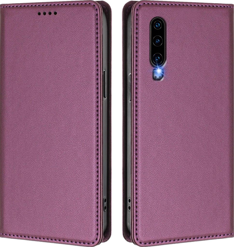 Handyhülle für Huawei P30, Kunstleder Klapphülle Stoßfeste Magnetische Hülle mit Ständer Lila