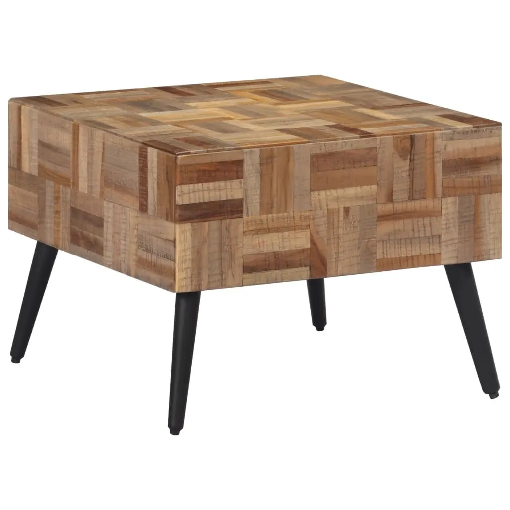 Table de salon carrée bois massif recyclé gris - Meuble d'appoint 55cm