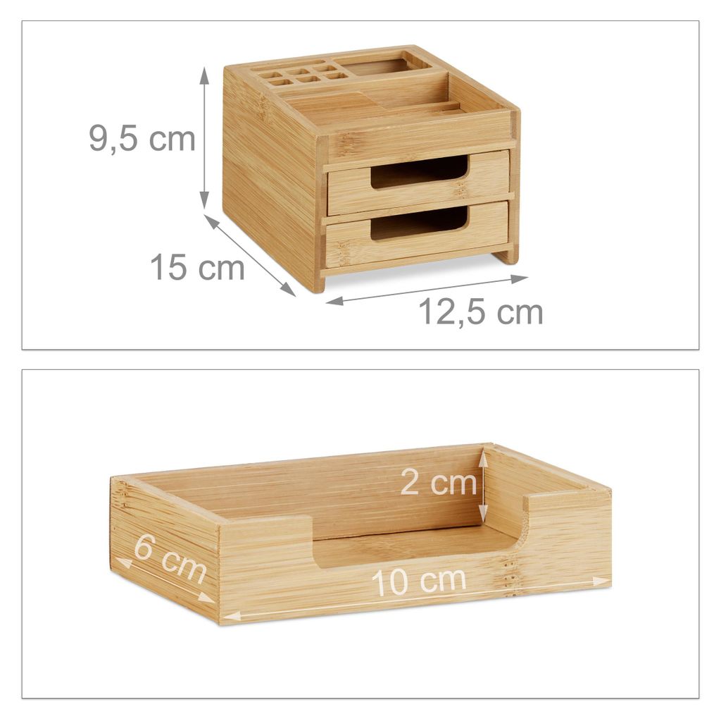 Relaxdays Schreibtisch Organizer Bambus, Stiftehalter Holz,