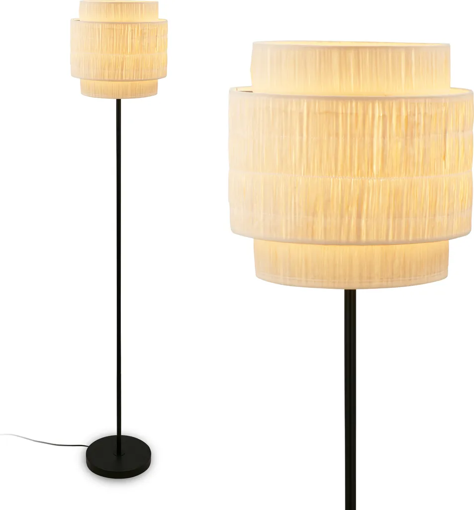 Lampadaire Briloner Papper en Raphia Naturel Boho E27 165cm