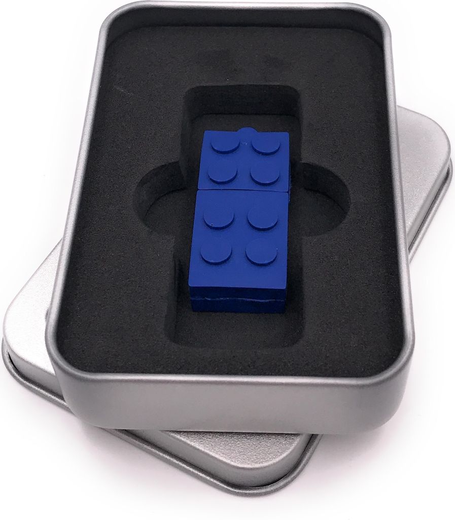Onwomania Baustein Spielzeug in Blau USB Stick in Alu Geschenkbox 64 GB USB 3.0