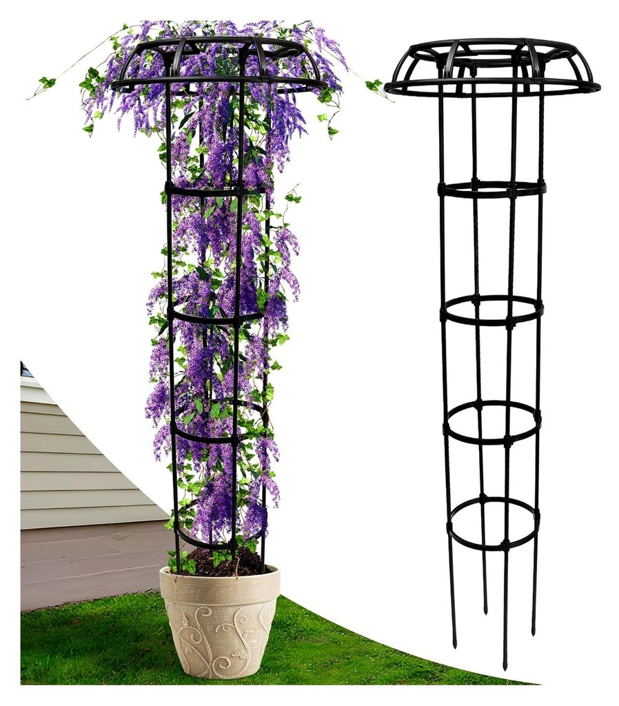 Gartenobelisk Spalier 165 cm für Kletterpflanzen, rostfrei und wetterfest aus Metall und Kunststoff, Klettergerüst für Rosen, Clematis, Gemüse ...