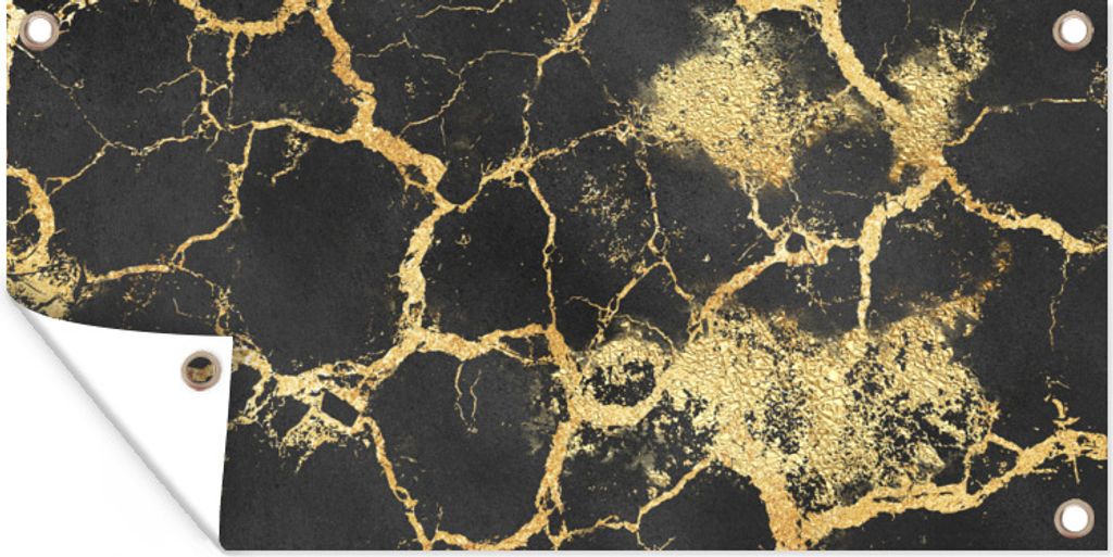MuchoWow 160x80 cm Outdoor-Poster Gartendeko Sichtschutz Garten Poster für den Garten Marmor - Gold - Schwarz