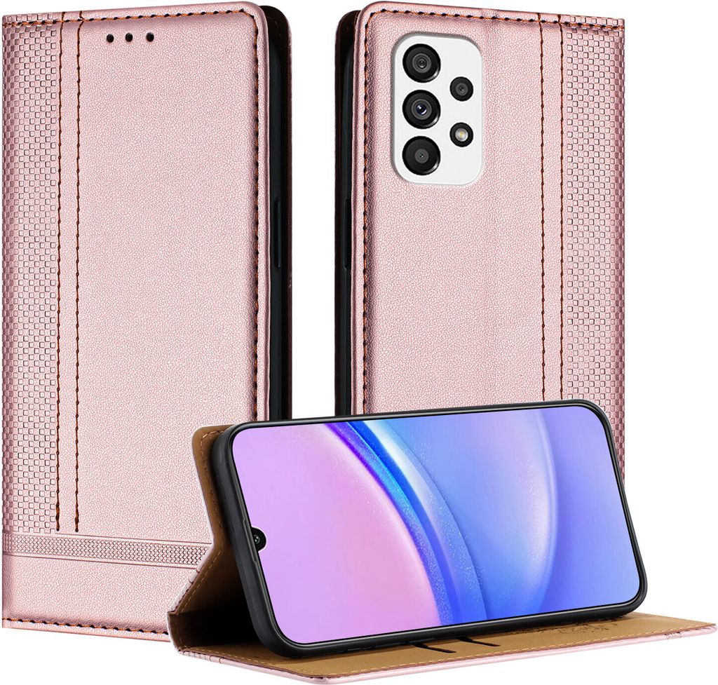 Handyhülle für Samsung Galaxy A73 5G Leder Flip Klappbare Schutzhülle mit Standfunktion Pink