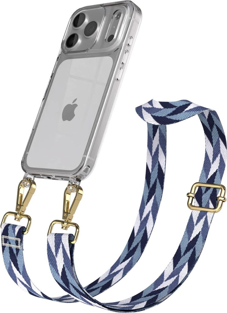 EAZY CASE Handykette - Verstellbarer Trageriemen kompatibel mit Apple iPhone 17 Pro, Handykordel mit transparenter Silikon-Hülle, Karabiner Gold, ...