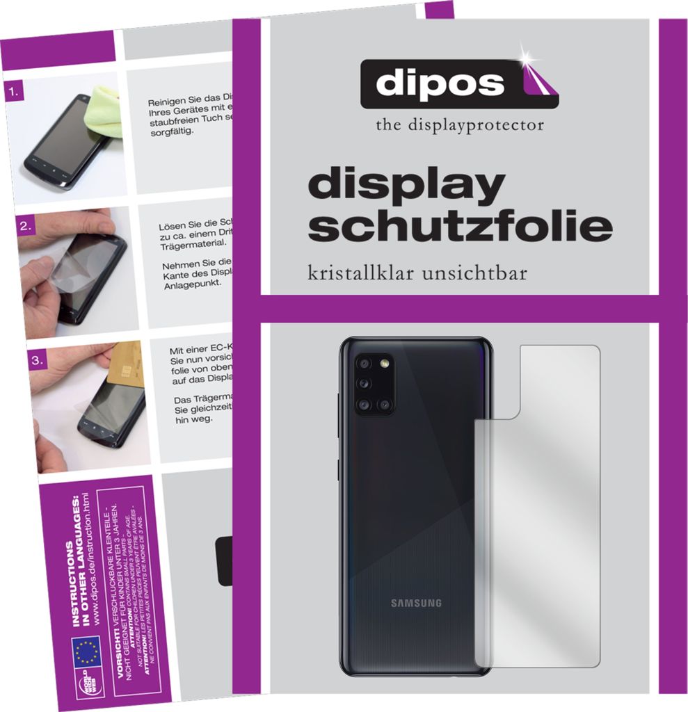 2x Schutzfolie für Samsung Galaxy A31 Rückseite klar Displayschutzfolie Folie Display Schutz dipos