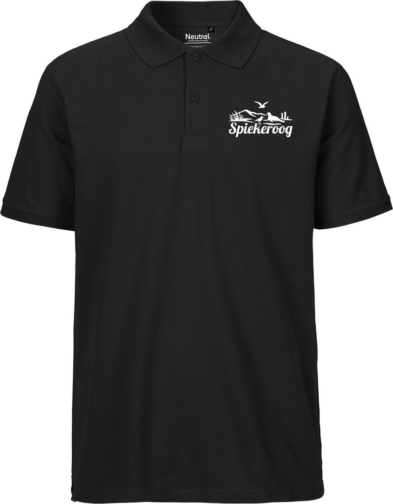 Huuraa Mens Poloshirt Spiekeroog Strandmotiv Geschenk Größe XL Black Bio Baumwolle Fairtrade Spiekeroog Mitbringsel