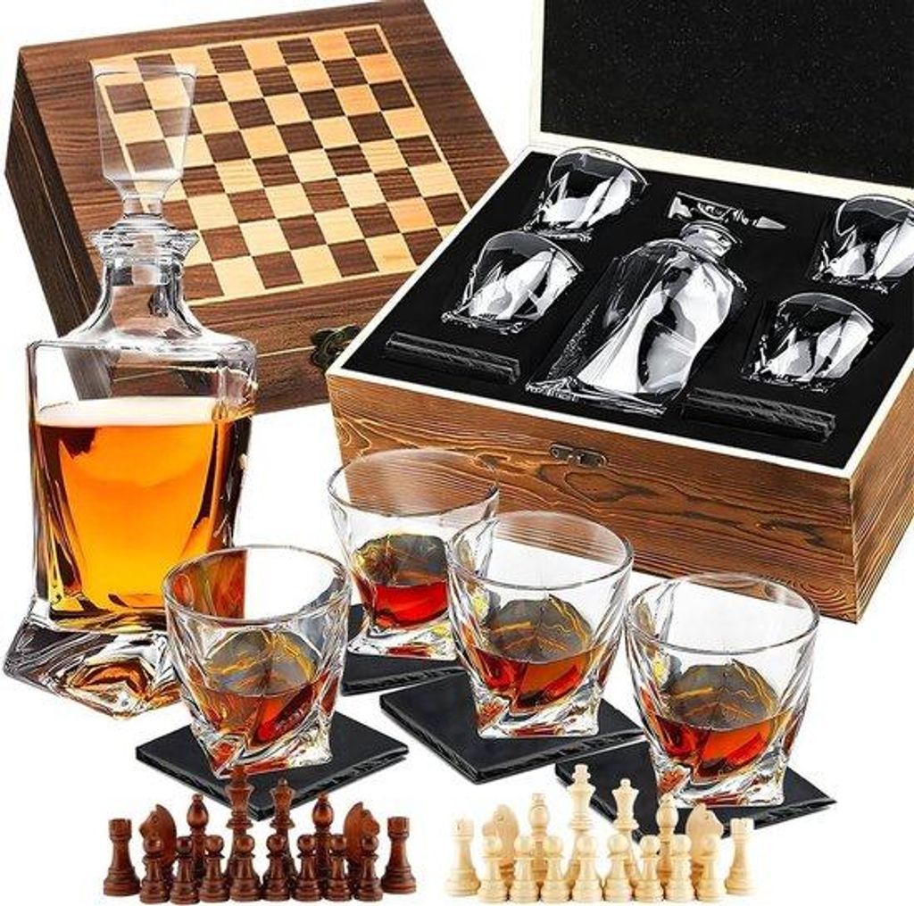 Luxus-Whisky-Paket mit Edelstein-Whisky-Karaffen und Eiskeller-Set - Männer-Geschenkidee mit Whisky-Steinen und Edelstein Decanter.