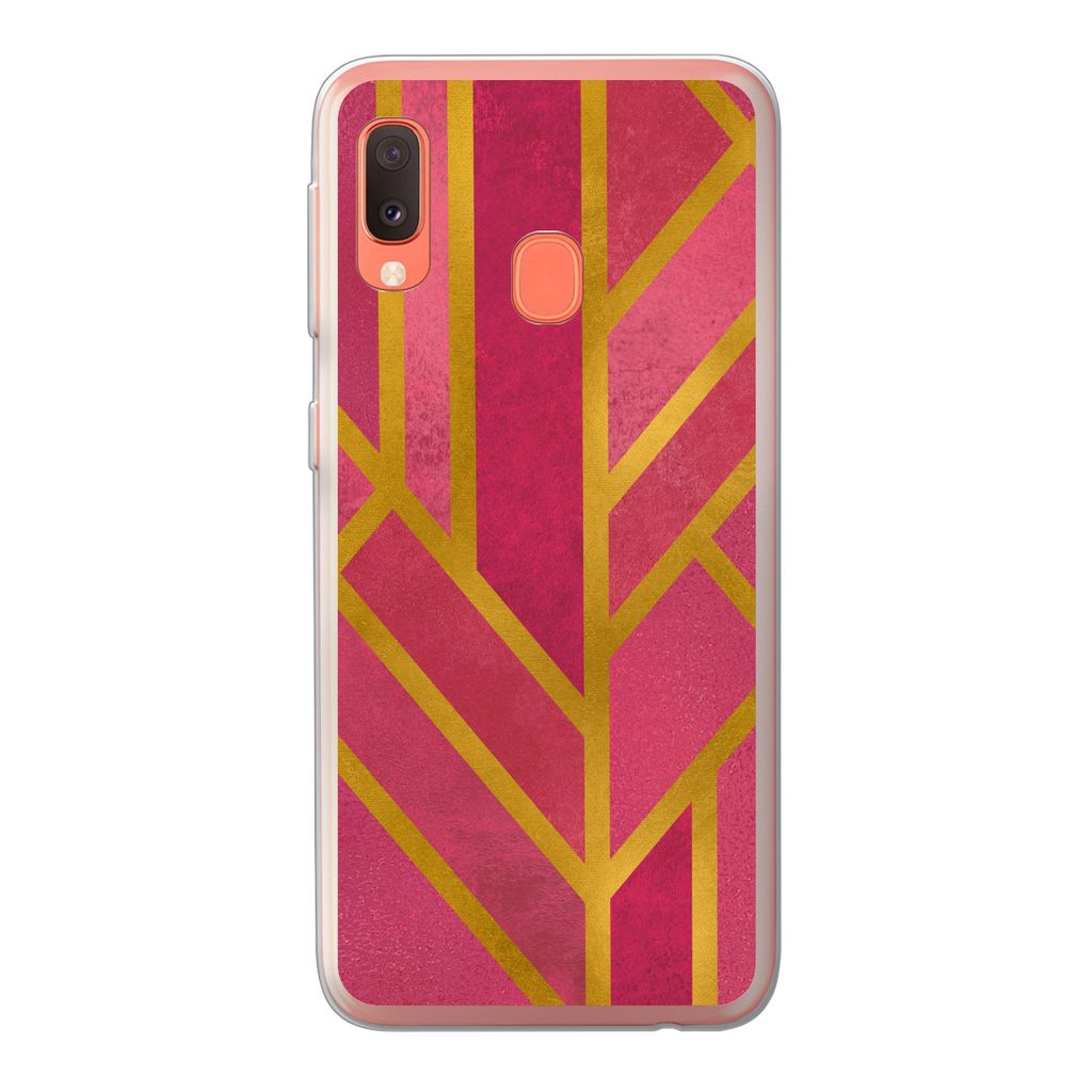 MuchoWow Handyhülle Schutzhülle Hülle für Samsung Galaxy A20e Gold - Rosa - Geometrisch Silikon Softcase Handy Hülle - Abdeckung