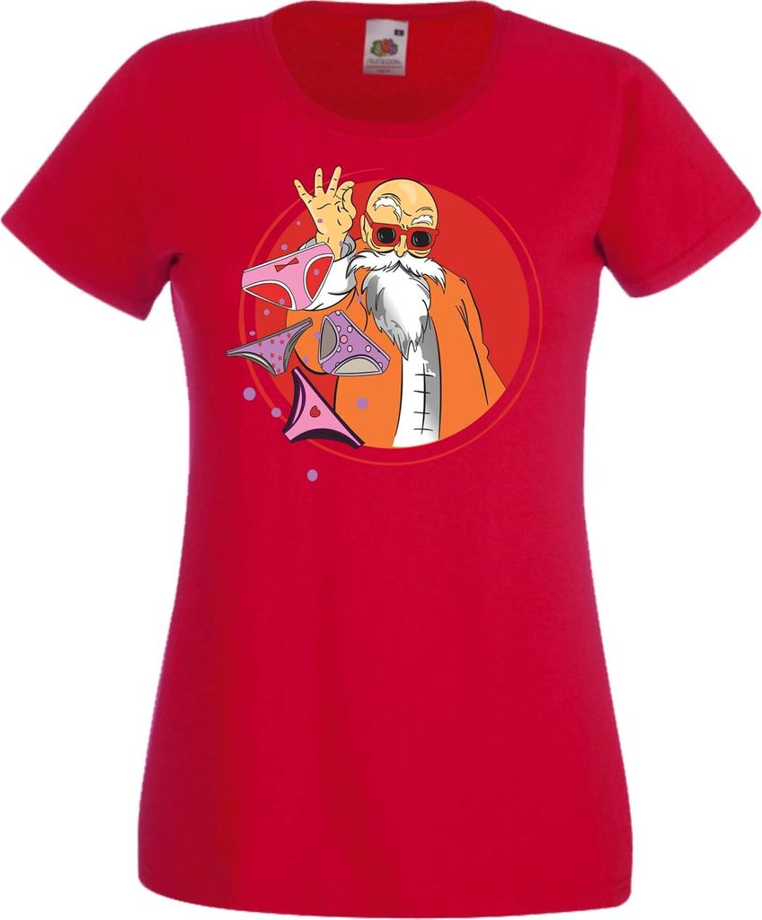 Damen T-Shirt Anime Manga Dragon Anime Manga Ball Z Master Roshi 03 Kame Sennin, Lady S / Rot