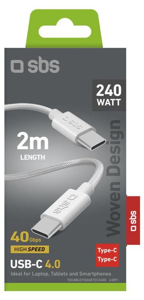 SBS Cavo braided type-c 4.0 grigio, 1 m, USB C, USB C, USB4 Zdjęcie produktu 