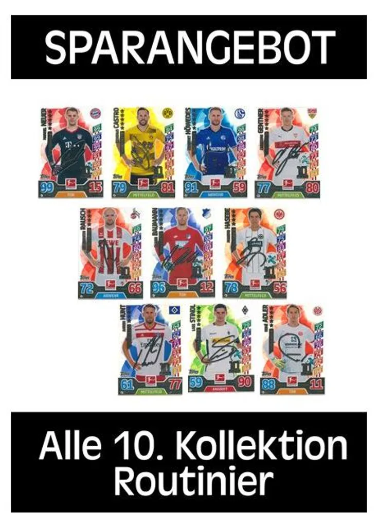 Topps Match Attax 2017/18 Collection 10 - Set Complet Les 10 Vétérans