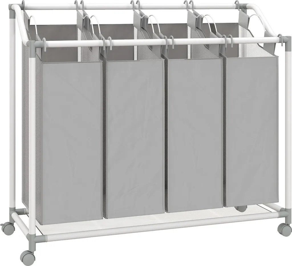 Carrello Lavanderia Grigio 160L - 4 Scomparti con Ruote Girevoli