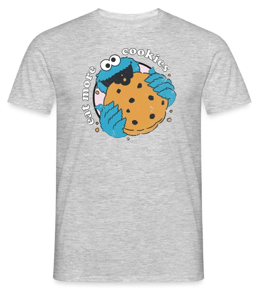 Spreadshirt Sesamstraße Krümelmonster Eat More Cookies Männer T-Shirt, 4XL, Grau meliert