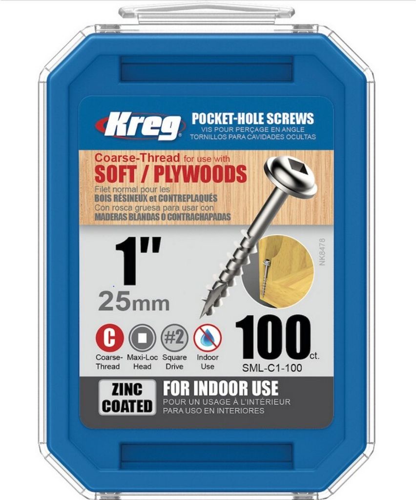 Kreg Pocket-Hole Schrauben 25 mm, Verzinkt, Maxi-Loc, Grobgewinde - 100Stk.