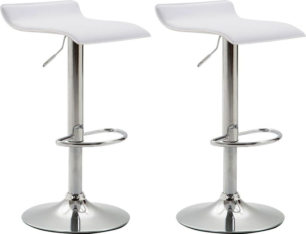 2er Set Barhocker DERID - Kunstleder Weiß 36x39x63 cm Silber | Barstuhl Höhenverstellbar Drehbar Tresenhocker Tresenstuhl Kneipenhocker Kneipenstuhl