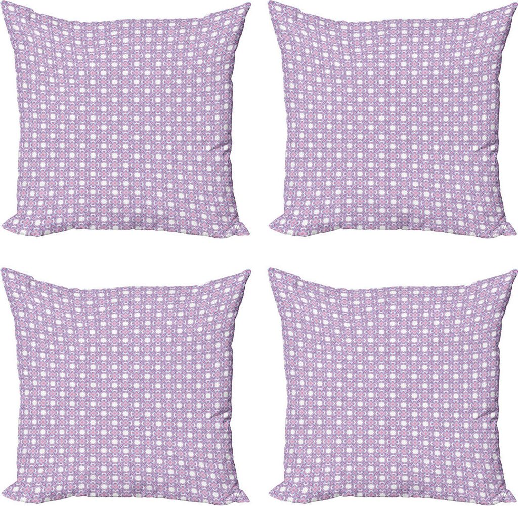 ABAKUHAUS rosa Damast Kissenbezug Set (4 Stück), Dreamy Vintage Blumen, Moderner Doppelseitiger Digitaldruck, 60 cm x 60 cm, Baby Blue Baby Pink