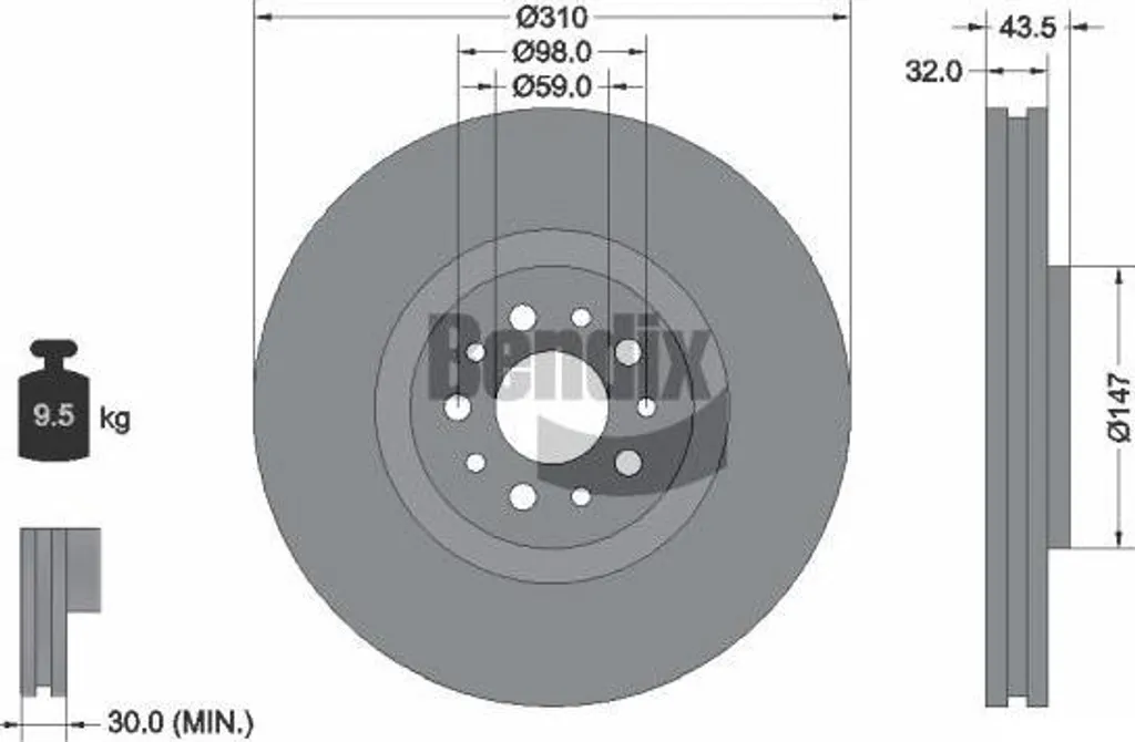 BDS1888 Bendix Disque de Frein OE 1489738080 pour C8 et 807 Peugeot