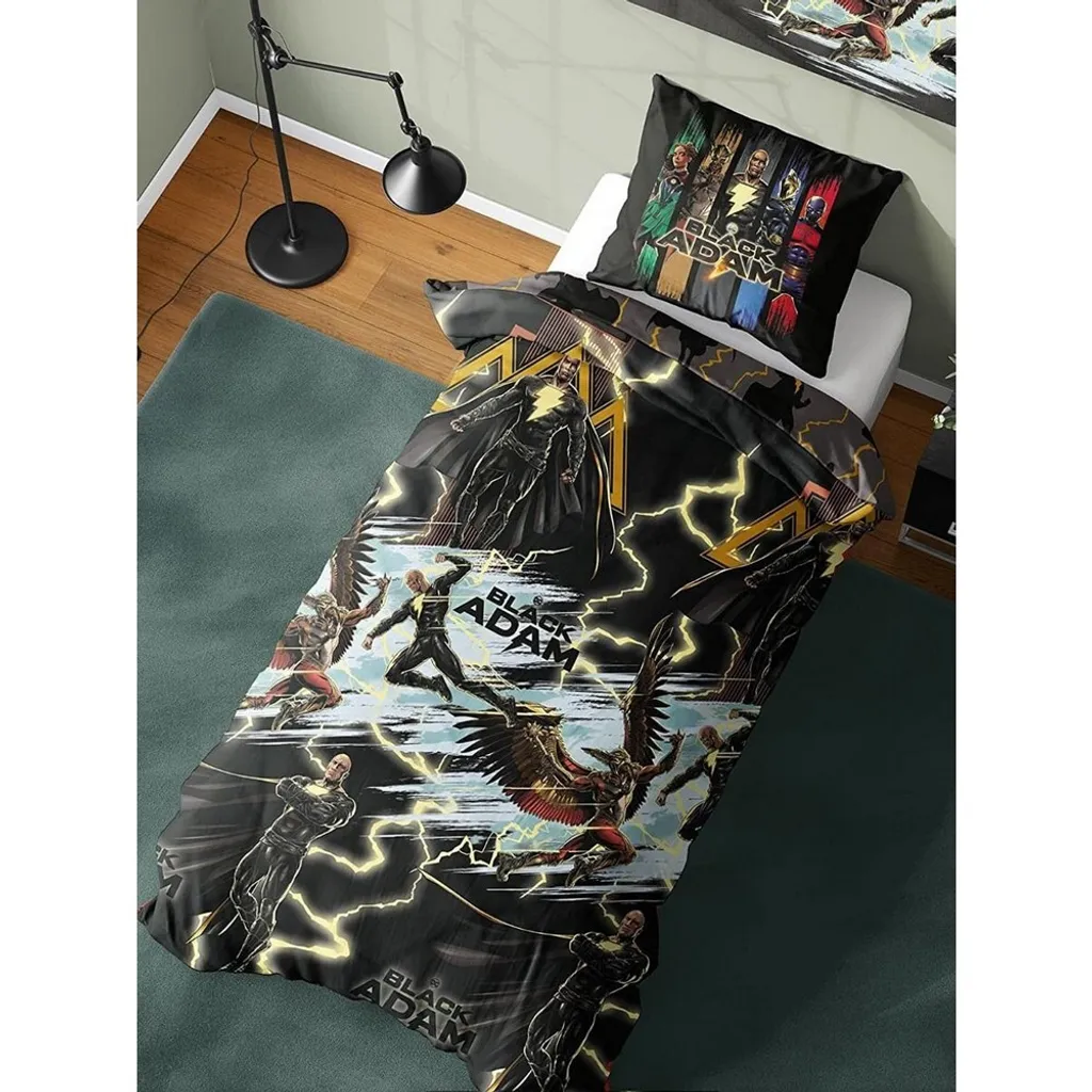 Housse de Couette Black Adam AG2631 en Coton Doux - Lit Simple Noir et Gris - 3