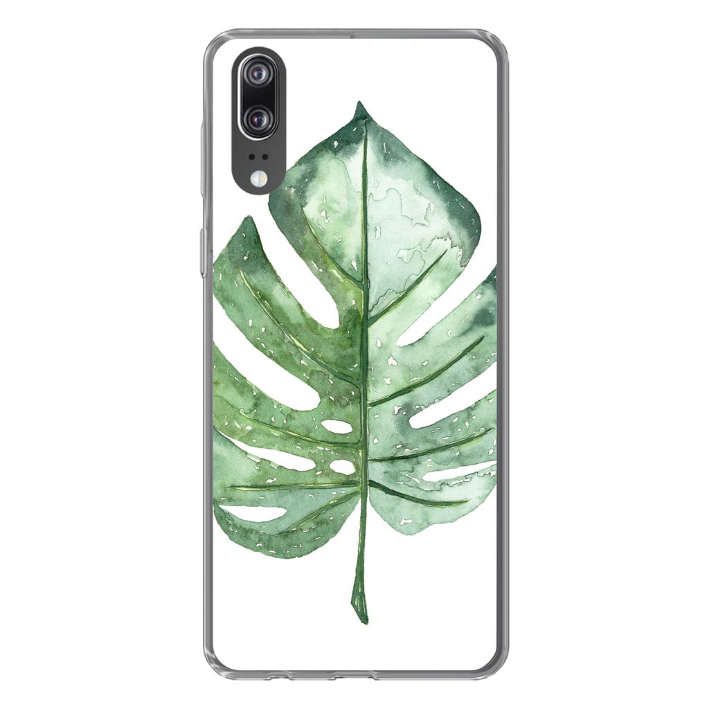 MuchoWow Handyhülle Schutzhülle Hülle für Huawei P20 Aquarell - Monstera - Blatt Silikon Softcase Handy Hülle - Hardcover