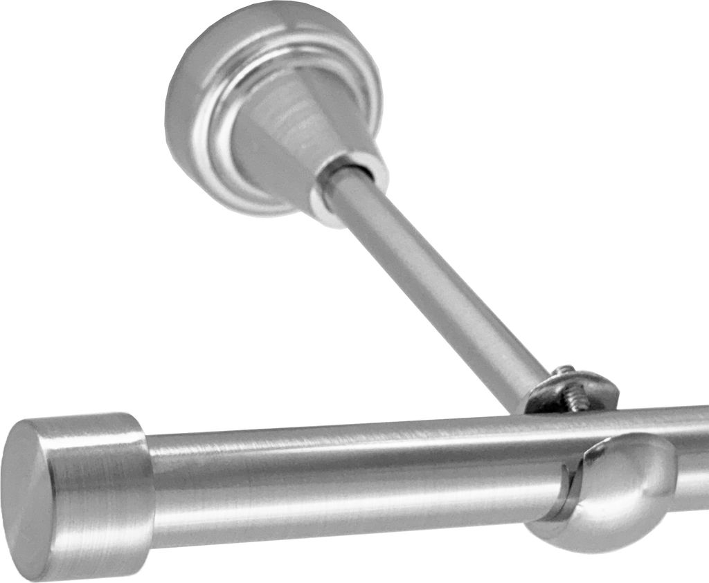 Gardinenstange Edelstahl Look, Metall, Durchmesser 16mm, Wandträger H14, 1-läufig, Länge 280, Endkappe E16