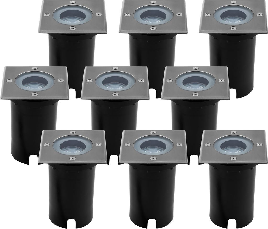 Ledvion 9er Pack Bodeneinbauleuchte, Quadratische LED Einbaustrahler, Edelstahl, IP67, 1m Kabel, GU10, LED Einbaustrahler Aussen, Terassenbeleuchtu...
