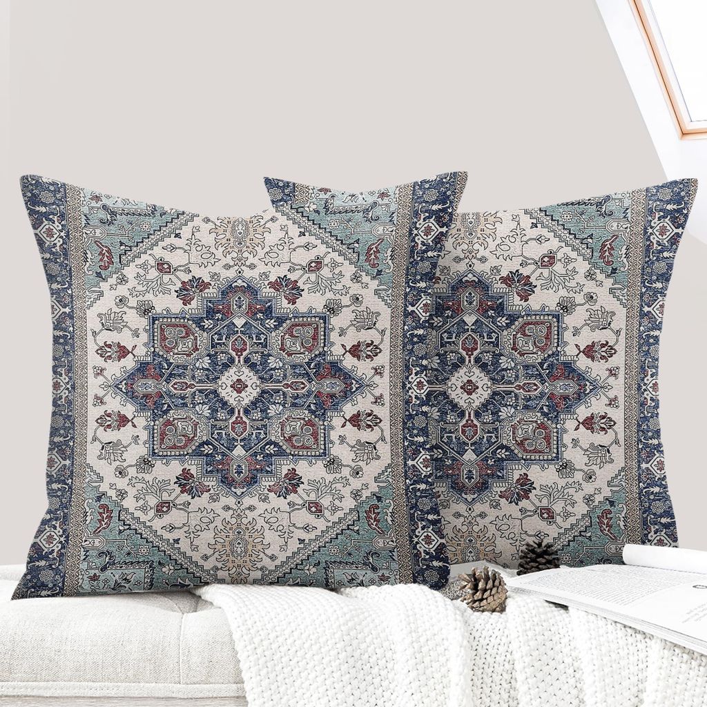 Set mit 2 Boho-Kissenbezügen, 40 x 40 cm, orchideengrün, mit verdecktem Reißverschluss