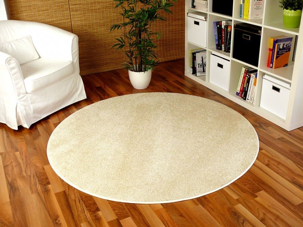 Hochflor Velours Teppich Triumph Creme Rund in 7 Größen, Größe:200 cm Rund