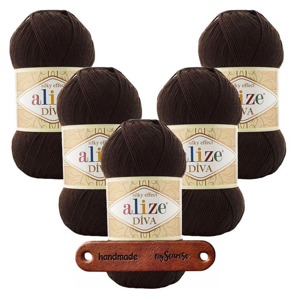 5 x ALIZE Diva 26 Brown mit Label Produktbild 