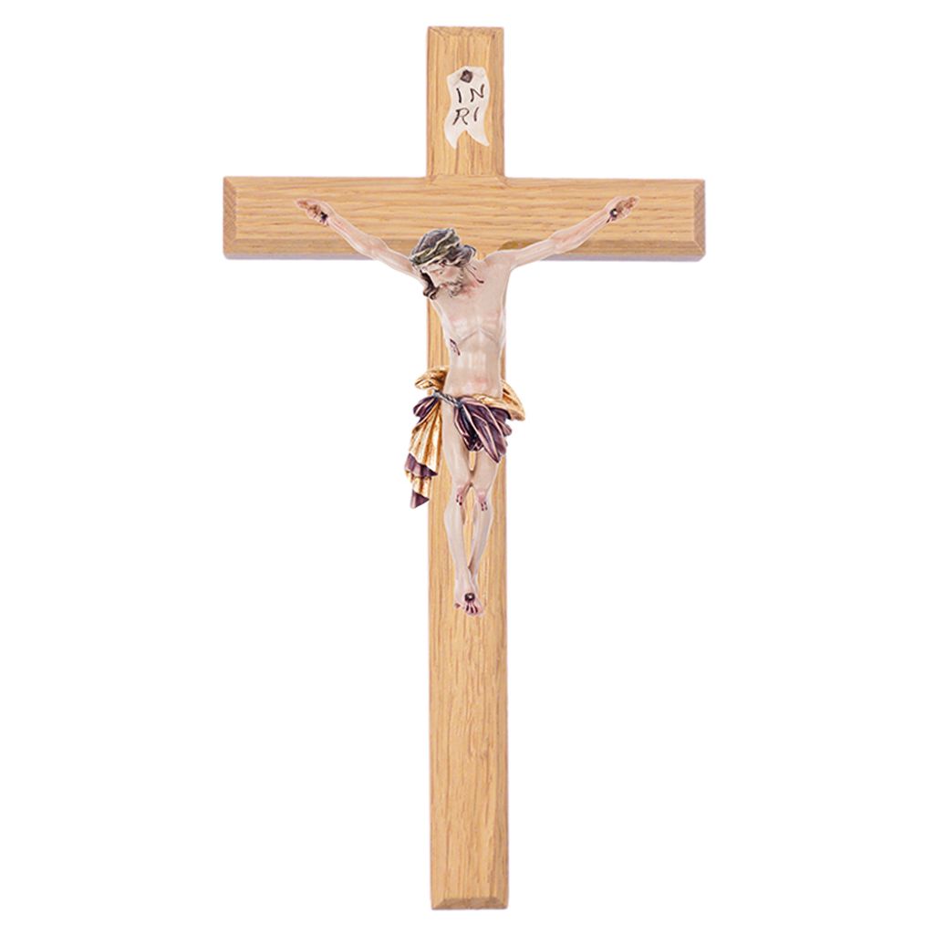 FRITZ COX Kreuz Eiche natur mit Körper 35cm coloriert, roter Lendenschurz Romalith